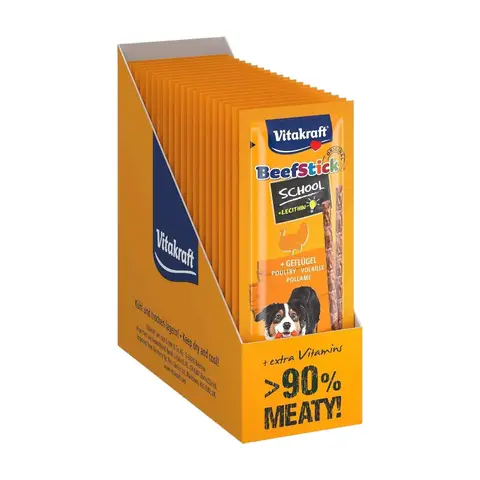 VITAKRAFT Beef Stick School, Fleisch-Sticks mit Geflügel, Hundesnack, in Vorratspackung (20x 10 Stück)
