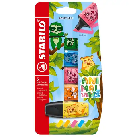 STABILO BOSS MINI Animal Vibes - Highlighter - Pack of 5 - Assorted Colours