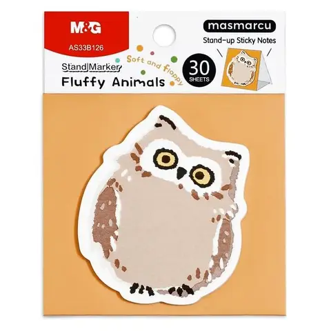 M&G Puffy Animal Sticky Notes, 30 Sheets, 3 x 2 Inch Cute Cartoon Memo Pads, Foldable Stand Self-Stick Notes for School Office Home, Owl