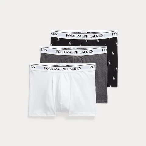Ralph Lauren Classic Stretch-Cotton Trunk 3-Pack - White/Heather/Black AOPP