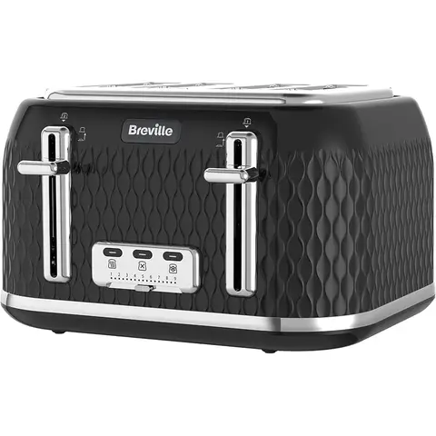 Breville Curve 4 Slice Toaster, High-Lift, Wide Slots, Textured, Black & Silver Chrome - VTT786