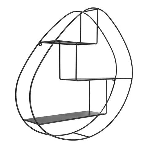 HOUSE NORDIC Étagère murale, 3 niveaux, forme organique, acier, noir, 60 x 12 x 60 cm