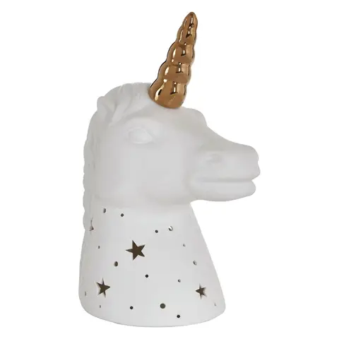Premier Housewares Ola Kids Nachtlicht Einhorn mit Goldhorn aus Keramik