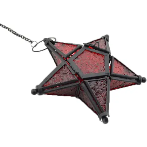 Red Glass Star Lantern Hanging Ornaments Set of 1