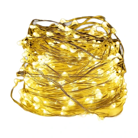 SALCAR Guirlande Lumineuse Noël à 10M 100 LED et à piles en fil de cuivre pour éclairage intérieur et extérieur, chambre, décoration de mariage, fête, décoration d'arbre (Blanc chaud)