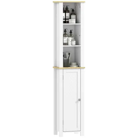 kleankin Slim Bathroom Storage Unit with Open Compartment, Bathroom Storage Cabinet with Adjustable Shelf, 34 x 23 x 165 cm, White