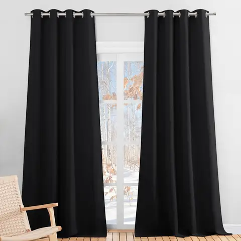 PONY DANCE Blackout Curtains with Eyelet, 2 Panels W140xL245cm (W55xL96inch), Black