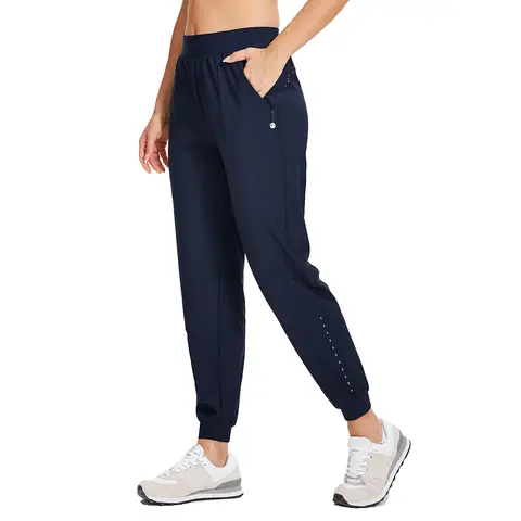 WILLIT Women's Athletic Joggers Pants Running Workout Quick Dry Pants Lightweight with Zipper Pockets Navy Blue L