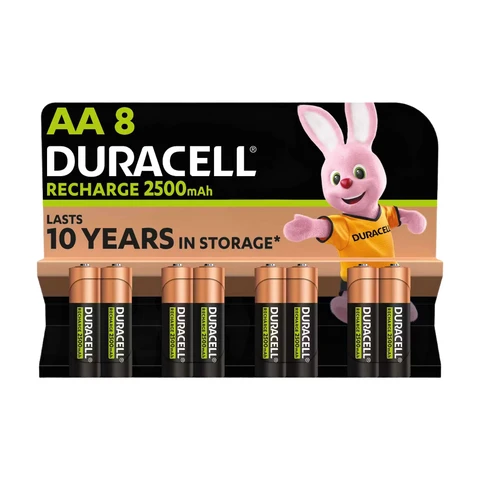 DURACELL Rechargeables Piles AA (lot de 8 piles), 2500 mAh, NiMH, pré-chargées, Nos piles rechargeables qui durent le plus longtemps, un packaging recyclable 0% plastique