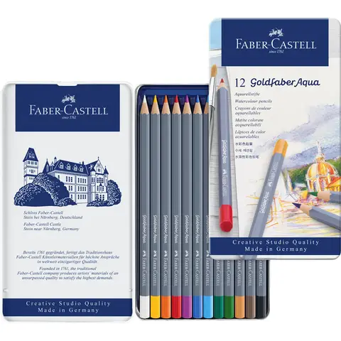 Faber-Castell Creative Studio Goldfaber Aqua Watercolour Pencil, Tin of 12 Pencils