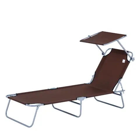 Outsunny Folding Sun Lounger with Canopy, Reclining Sunbed with 4-Position Adjustable Backrest, 600D Oxford Cloth, Portable G