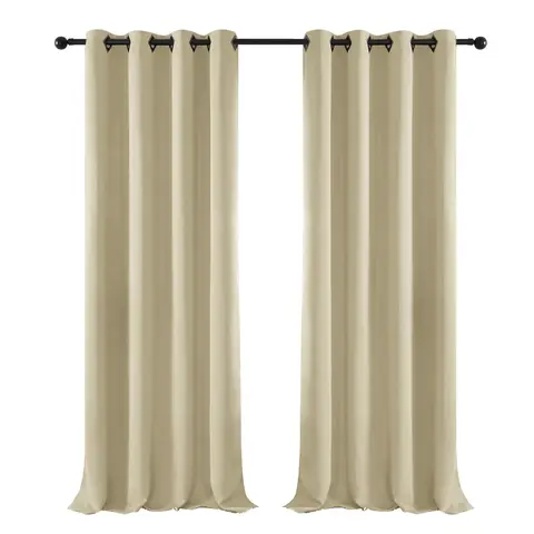 Deconovo Blackout Plain Fabric 8 Black Square Grommet No Tie Curtain, 2Pcs W132xL214 Deep Beige