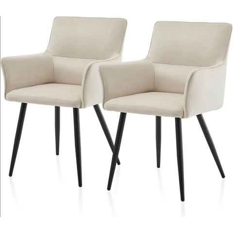 CLIPOP Leisure Dining Chairs Set of 2 Velvet Upholstered Seat Kitchen Chairs with Armrests, Backrest and Metal Legs,0324 cream 55*52*83 cm
