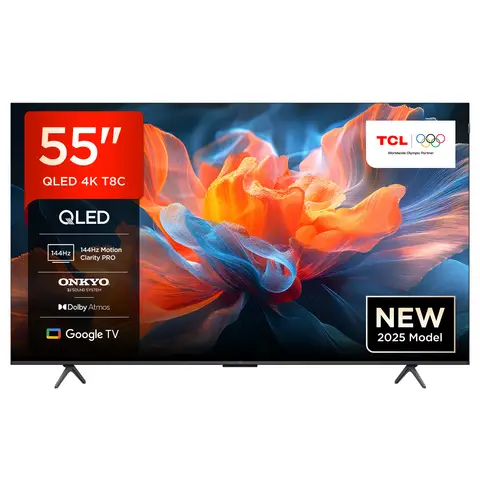 TCL 55T8C 55-inch 4K Ultra HD 144Hz Gaming Smart TV, AI Voice Control, HDR10+