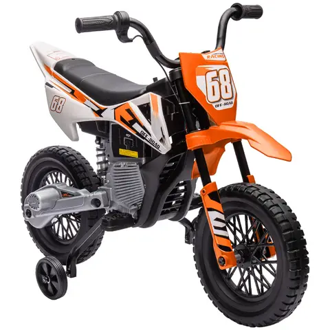 AIYAPLAY 12V Kids Electric Motorbike, Kids Electric Ride on Motorcycle, Battery Powered Toy with Twist Grip Throttle, Training Wheels, Suspension System, Music, Orange