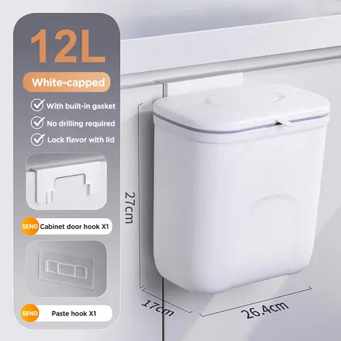 GAONLY Hangende keukenvuilnisbak met deksel, 10 L opvouwbare bak voor etensresten, wandgemonteerde compostbak voor onder gootsteen, kastdeur, keukenkast of camper