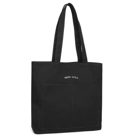 Miss Lulu Large Capacity Canvas Tote Bag, Waterproof Wear-Resistant Shoulder Bag for Shopping School Travel Black