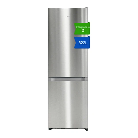 CHiQ JKR318WSSD 60cm Wide 185cm Tall Total No Frost Freestanding Fridge Freezer - 322L - Premium Stainless Steel - D Rated