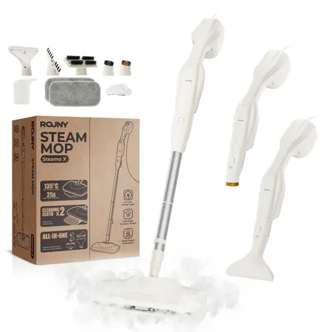 Rouny 2-in-1 stoommop en handstoomreiniger, 1200 W, 3 bar stoomdruk, 25 s opwarmtijd, 6 m snoer, 5 opzetstukken voor vloeren, ramen en keukenreiniging, STEAMO X