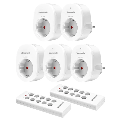 DEWENWILS Wireless Socket with Remote Control, Plug-In On/Off Wireless Wall Switch, No Cable Required, 2300 W, Expandable Light Switch for Holiday Decoration, 30 m Range, White