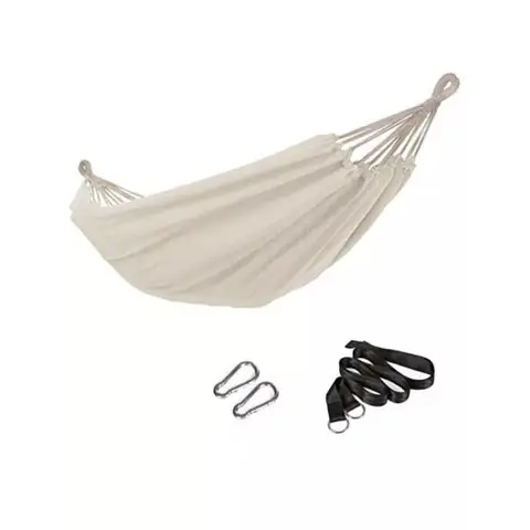 SONGMICS Hängematte, 210 x 150 cm, Doppelhängematte, 300 kg Tragkraft, für Terrasse, Balkon, Garten, Outdoor, Camping, mit Tragetasche, Befestigungsriemen und Karabinern, Beige GDC15M