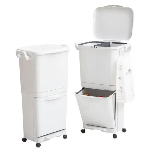 ochama Poubelle verticale à deux niveaux - À roulettes avec couvercle - Cuisine/salon - 45 L