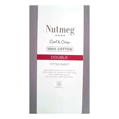 Nutmeg Home Fitted Sheet 100% Cotton 180 Thread Count Grey Double