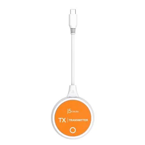 j5create JVAW62 ScreenCast USB-C® Wireless Display HDMI™ Extender, White and Orange