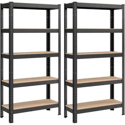 SONGMICS Shelving, Set of 2, with 5 Shelves, 75x30x150cm, Black