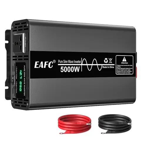 EAFC 5000W Reine Sinus-Wechselrichter | Leistungsstarker DC 12V zu AC 220V 50HZ Konverter mit LED-Anzeige, Aluminiumlegierung,  für Camping und Roadtrips, ohne Batterie