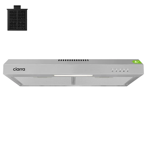 Ciarra Slimline 60cm Cooker Hood for Cabinet Mounting – Stainless Steel Housing, Compact Build, Dual Venting Option, Push-Button Control