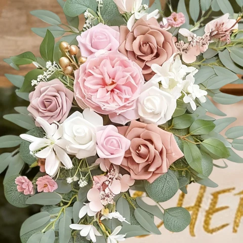 Wei's Moment Small Wedding Arch Flowers (Pack of 2), Artificial Dusty Rose Flowers for Wedding Welcome Signs Decorations and Arch Flower for Wedding Ceremony Reception (Dusty Rose & Blush)