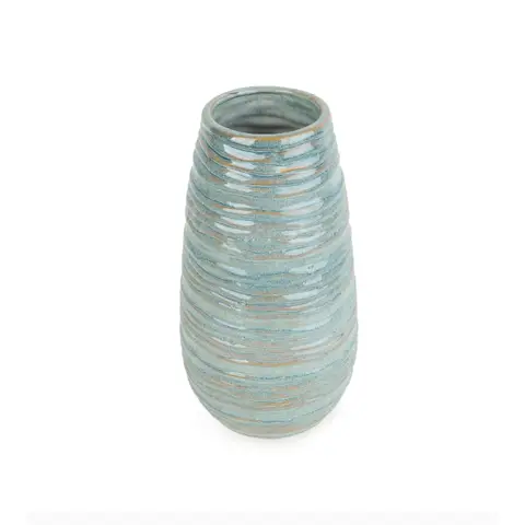 Candlelight Vase Ridged Glazed Blue H:28cm