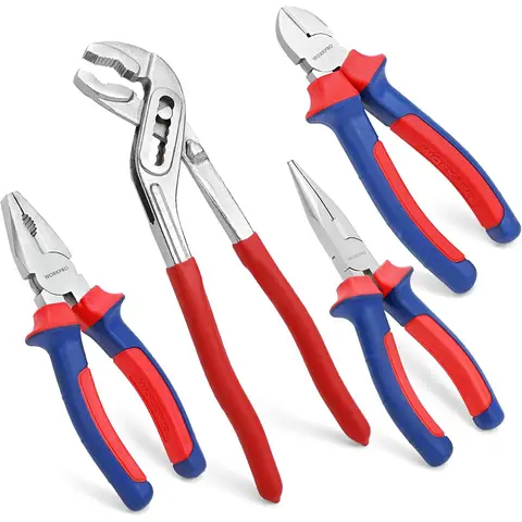 Workpro Pliers Set Household Pliers Set Combination Pliers Long Nose Pliers Side Cutters Water Pump Pliers 4 Pieces