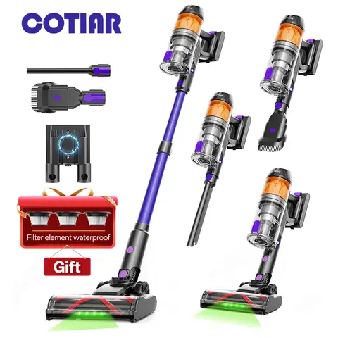 COTIAR R11 Cordless Vacuum Cleaners for Home, 500W 50Kpa Suction Lightweight Vacuum, 60-Min Runtime LED Display 3 HEPA Filters Purple