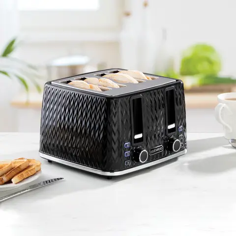 DAEWOO Argyle 4 Slice Toaster, Wide Slots, Black - SDA1863GE