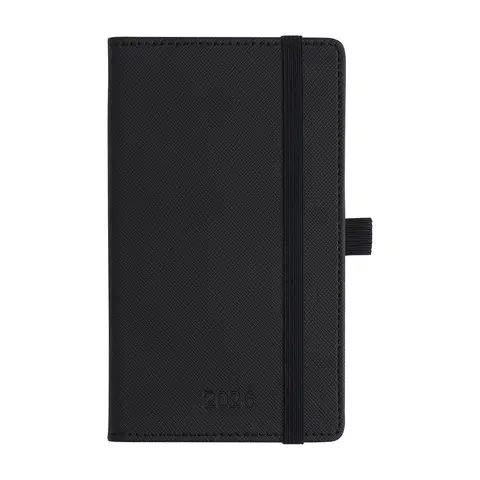 IN-LUXPRO Planer 2026 Tagebuch A6 (16,4x9,6cm) Wochenübersicht, 6-sprachiger Wochen- und Monatsplan mit Monatstabs, Tasche & Ausgaben-/Notizseiten, 100GSM Papier, PU-Leder Hardcover Schwarz