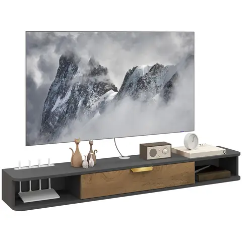 HOMCOM Floating TV Stand Cabinet, Wall Mounted TV Cabinet with Open Compartments and Flip Door 140cm