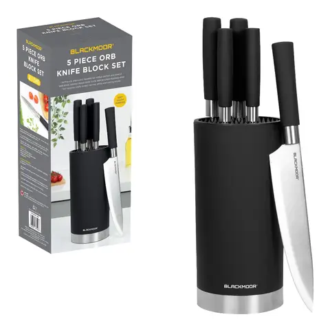 BLACKMOOR Orb Brushed Steel Knife Block - Black