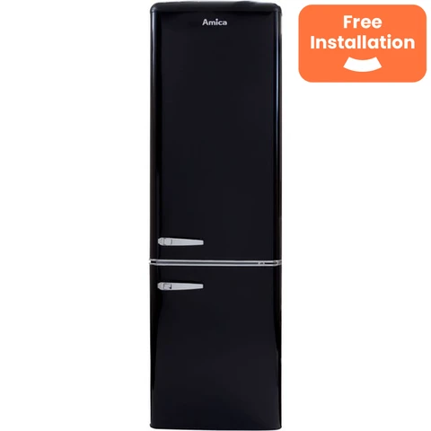 Amica FKR29653B/1 Retro 181cm Tall 70/30 Fridge Freezer, Black, E Rated