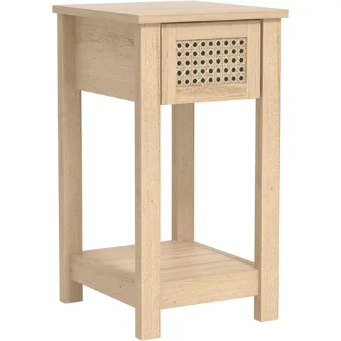 Galano Gio Bedside Table – Stylish Bedside with Rattan Effect – Slim Drawer Side Table with Storage – Cabinet for Bedroom, Hallway or Entryway – Oslo Oak