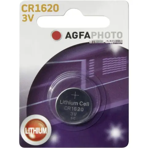 AGFAPHOTO Lithium-Batterie, Knopfzelle, CR1620, 3V Extreme, Retail-Blister (1er-Pack)