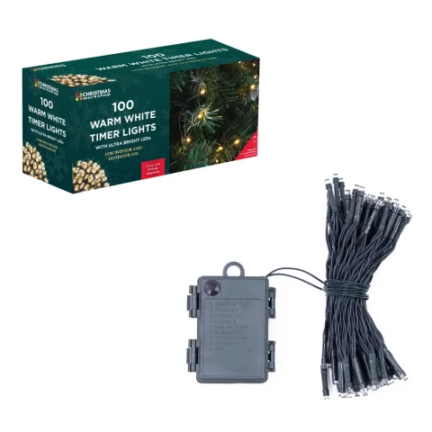 Christmas Workshop 100 LED Battery Op Timer Lights - Warm White