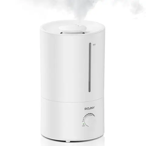 ROUNY Humidificateur d'air ultrasonique MOS W3, réservoir de remplissage supérieur de 4 L, 23 W, débit de brume de 350 ml/h, brume froide à 360°, fonctionnement silencieux ≤ 38 dB, stérilisation par ionisation d'argent, pour chambre et bureau