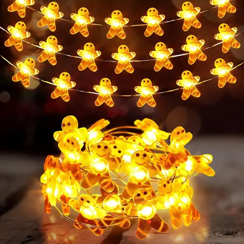 Kerst Peperkoekmannetje Sluitlichtjes, 25LEDs Binnen Kerst Sluitlicht, Waterdichte Kerst USB Batterij Aangedreven LED, Kerstverlichting Decoratie voor Dorp Boom Buiten