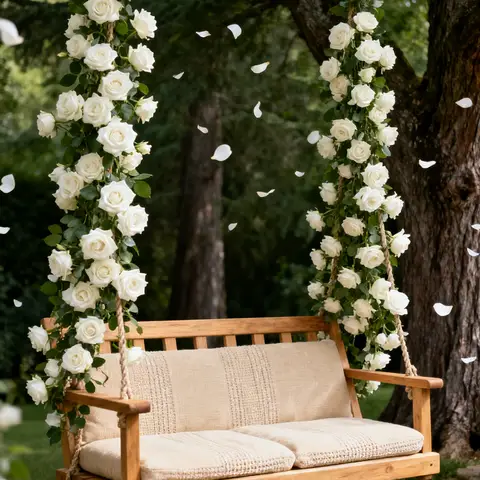 Wei's Moment 3Pcs (2 Metres) Artificial Flower Garland, Decorative Rose Garland, Wedding, White Artificial Flowers, Garland, Peonies Garland, Silk Flowers, Hanging Garland for Wedding, Garden, Wall