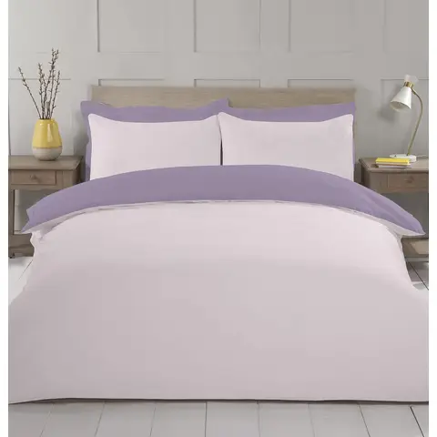 NightComfort Duvet Cover Set Plain Reversible Polycotton Pink/Purple Single