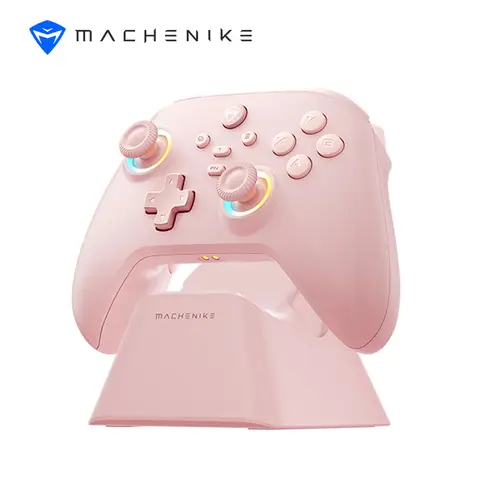 Machenike G3V2 Bluetooth Controller for Pc/Switch/Ios/Android, Hall Effect Joysticks, RGB Lighting Gaming Controller,2 Programmable Buttons,1000mah Battery With Charging Station, Pink