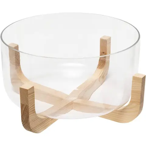 Secret de Gourmet Saladeschaal - 24 cm, hout en transparant glas
