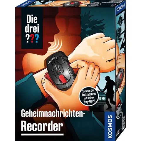 KOSMOS Die Drei ??? Geheimnachrichten-Recorder, Aufnahmegerät mit Verschlüsselung für Botschaften, Geheimnisse, Beobachtungen, Detektiv Spielzeug Set für Kinder ab 8 Jahre, mit Armband
